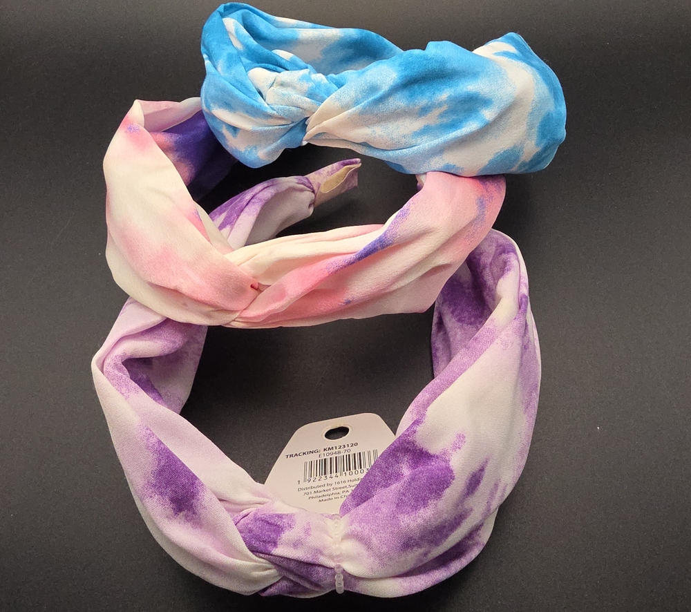 Tie-Dye Knotted Headband Set Of 3— Blue, Pink & Purple
